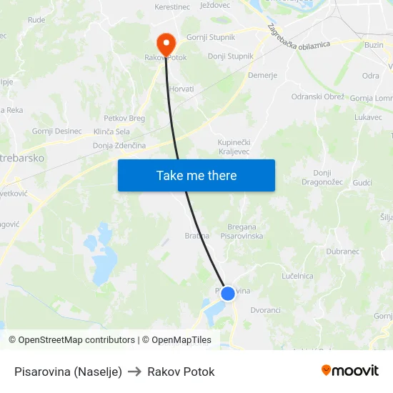 Pisarovina (Naselje) to Rakov Potok map