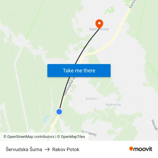 Šervudska Šuma to Rakov Potok map