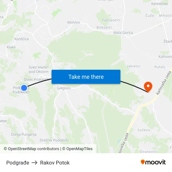 Podgrađe to Rakov Potok map