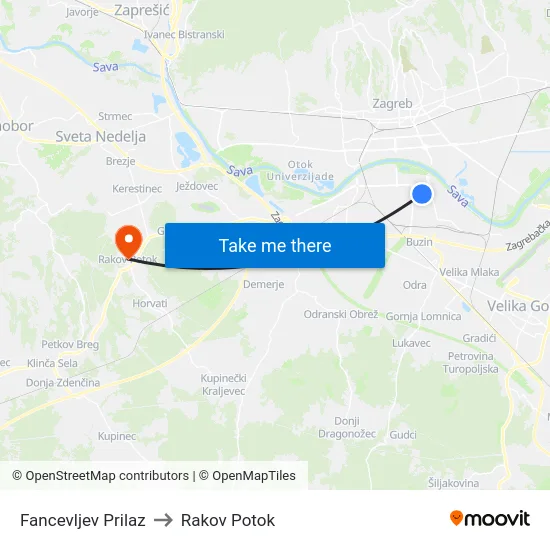 Fancevljev Prilaz to Rakov Potok map