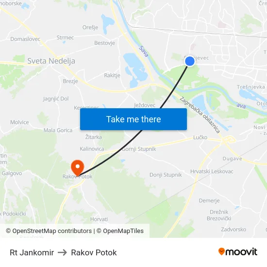 Rt Jankomir to Rakov Potok map