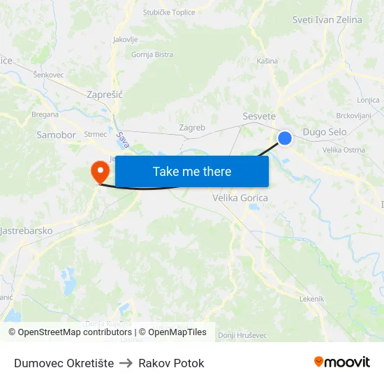 Dumovec Okretište to Rakov Potok map