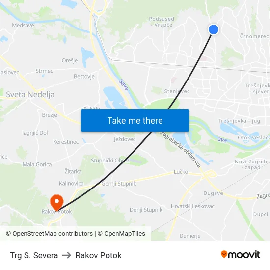 Trg S. Severa to Rakov Potok map