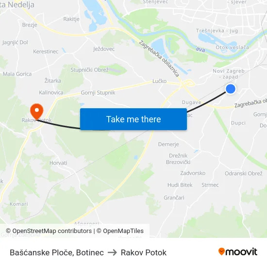 Bašćanske Ploče, Botinec to Rakov Potok map