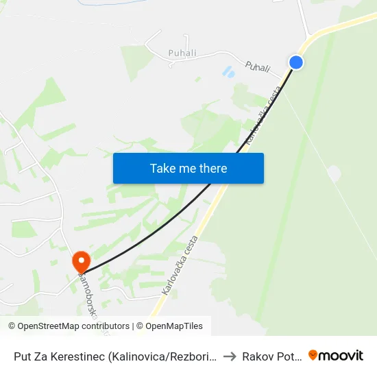 Put Za Kerestinec (Kalinovica/Rezborišće) to Rakov Potok map