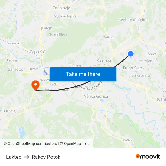 Laktec to Rakov Potok map