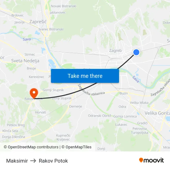 Maksimir to Rakov Potok map