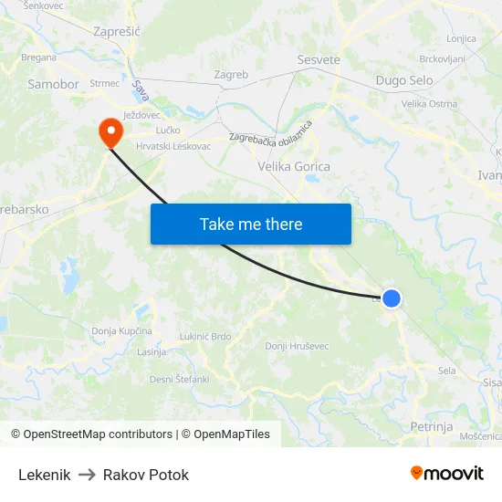 Lekenik to Rakov Potok map