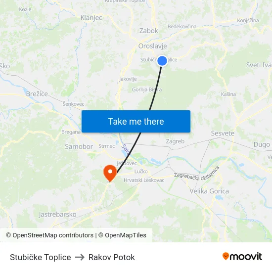 Stubičke Toplice to Rakov Potok map