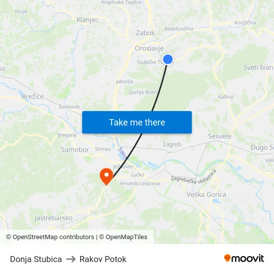 Donja Stubica to Rakov Potok map