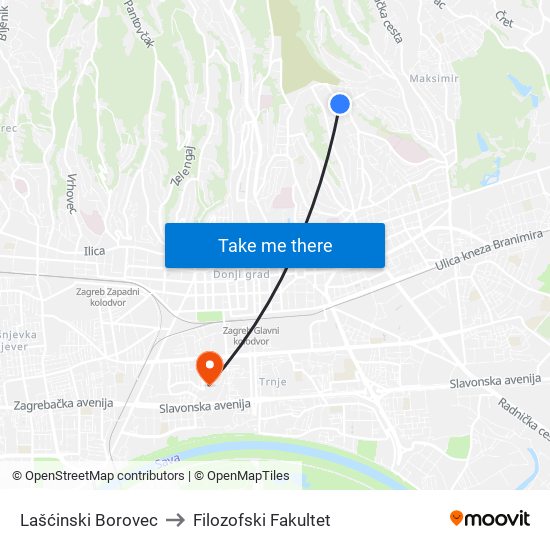 Lašćinski Borovec to Filozofski Fakultet map