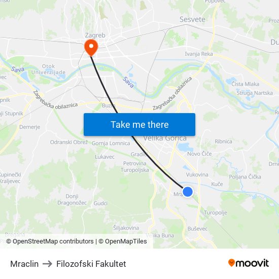 Mraclin to Filozofski Fakultet map