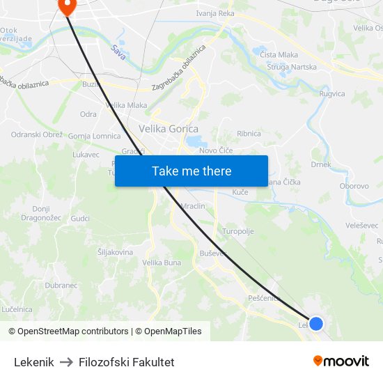 Lekenik to Filozofski Fakultet map