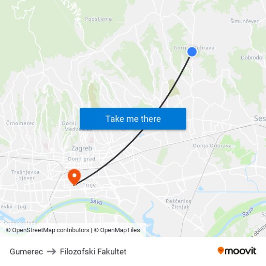 Gumerec to Filozofski Fakultet map