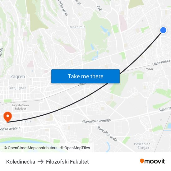 Koledinečka to Filozofski Fakultet map