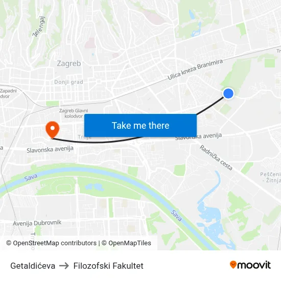 Getaldićeva to Filozofski Fakultet map