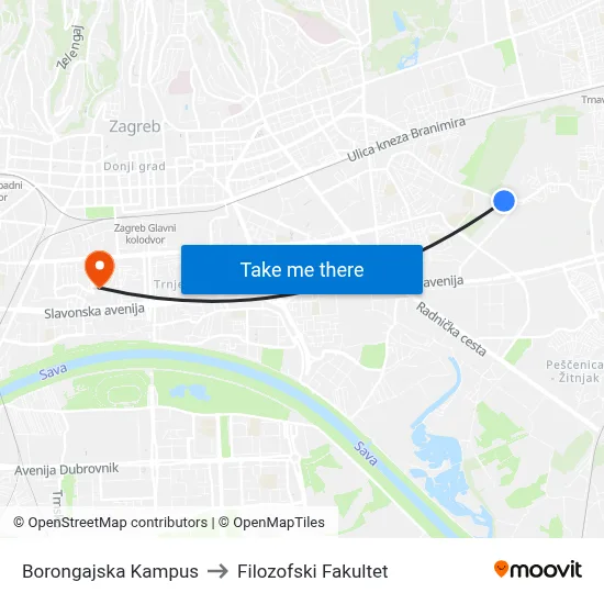 Borongajska Kampus to Filozofski Fakultet map