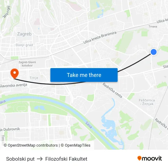 Sobolski put to Filozofski Fakultet map