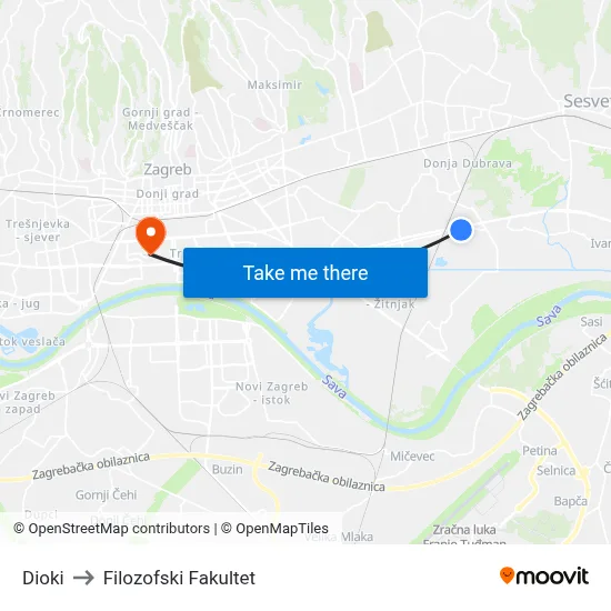 Dioki to Filozofski Fakultet map