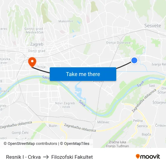 Resnik I - Crkva to Filozofski Fakultet map
