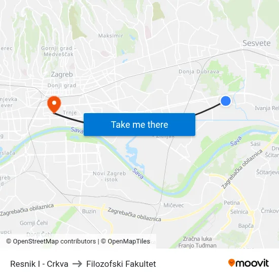 Resnik I - Crkva to Filozofski Fakultet map