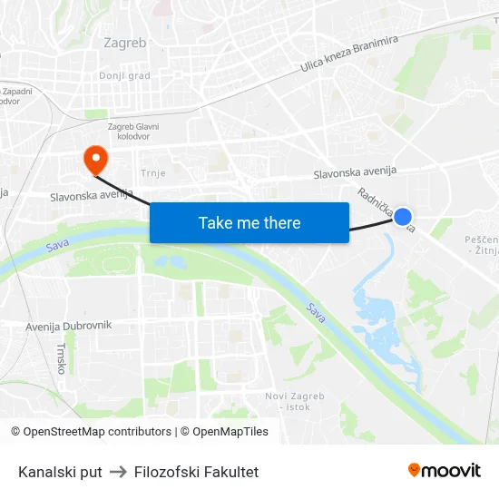 Kanalski put to Filozofski Fakultet map