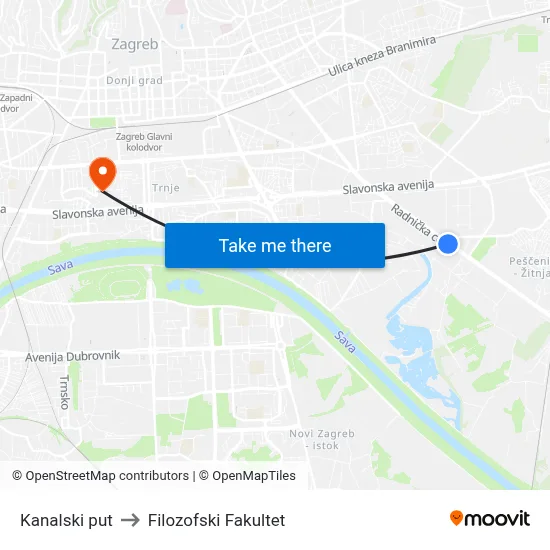 Kanalski put to Filozofski Fakultet map