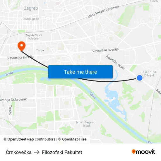 Črnkovečka to Filozofski Fakultet map