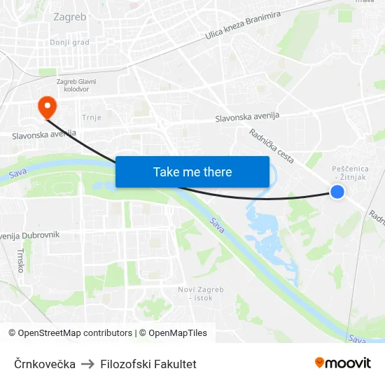 Črnkovečka to Filozofski Fakultet map