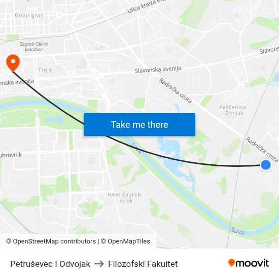Petruševec I Odvojak to Filozofski Fakultet map