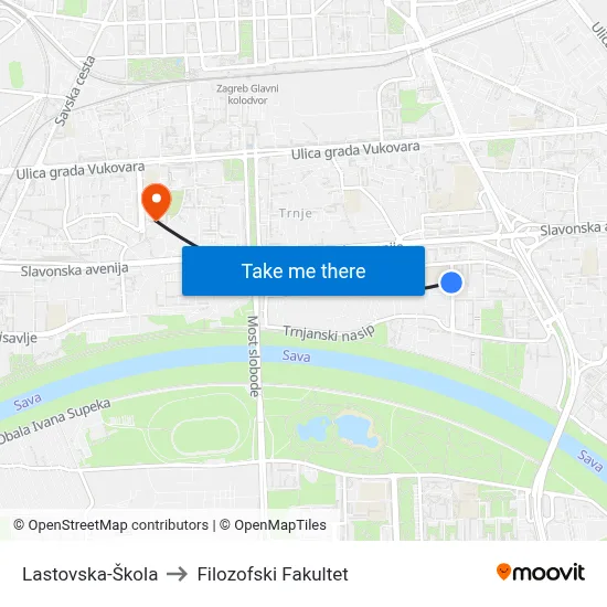 Lastovska-Škola to Filozofski Fakultet map