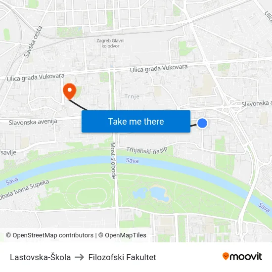 Lastovska-Škola to Filozofski Fakultet map