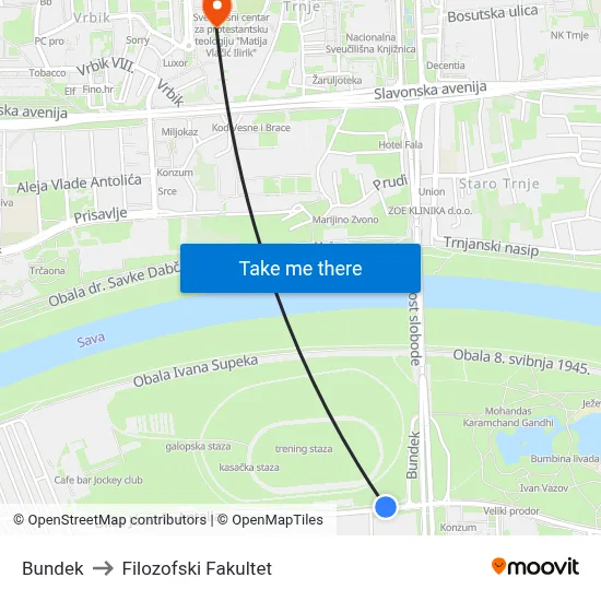 Bundek to Filozofski Fakultet map