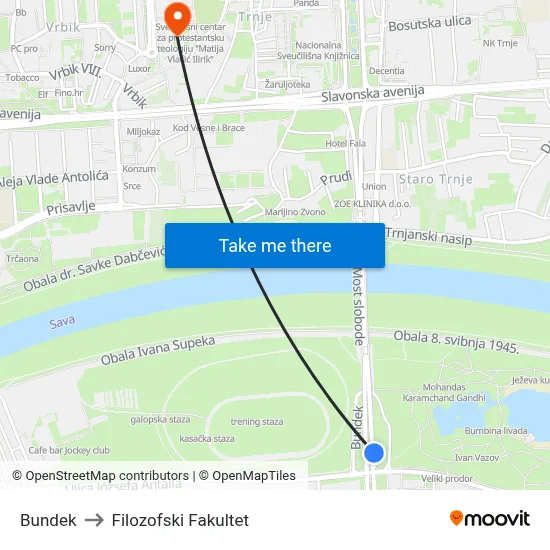 Bundek to Filozofski Fakultet map