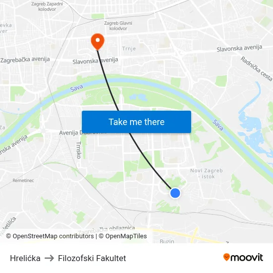 Hrelićka to Filozofski Fakultet map