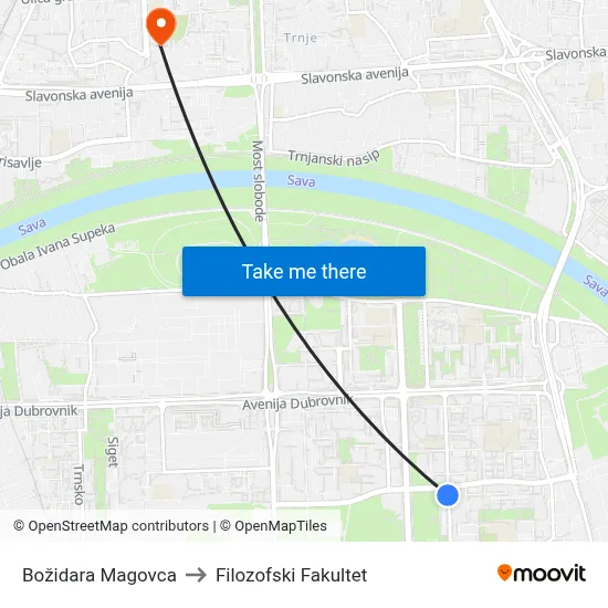 Božidara Magovca to Filozofski Fakultet map