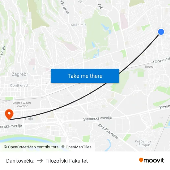 Dankovečka to Filozofski Fakultet map