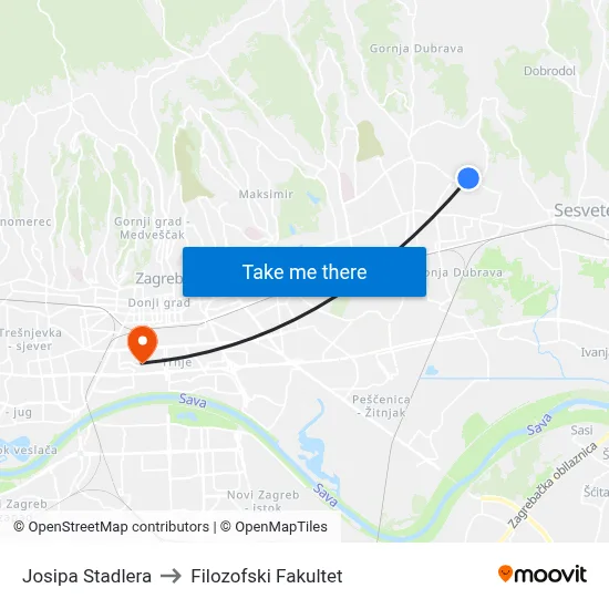 Josipa Stadlera to Filozofski Fakultet map