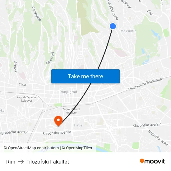 Rim to Filozofski Fakultet map