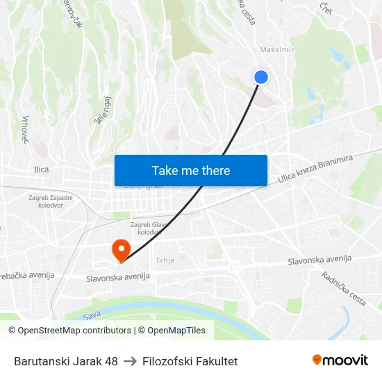 Barutanski Jarak 48 to Filozofski Fakultet map