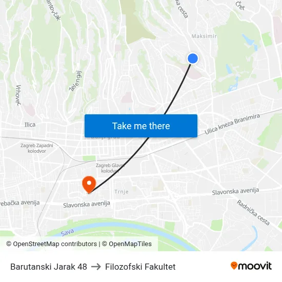 Barutanski Jarak 48 to Filozofski Fakultet map