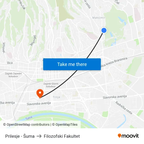 Prilesje - Šuma to Filozofski Fakultet map
