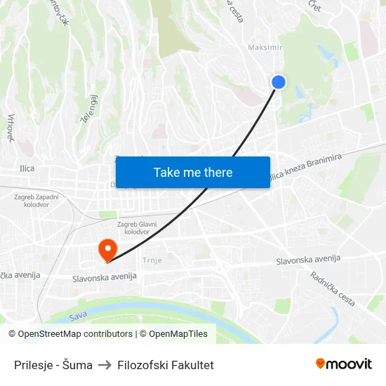 Prilesje - Šuma to Filozofski Fakultet map