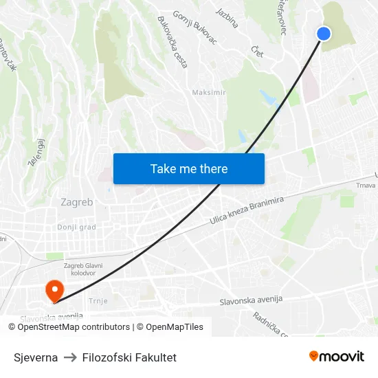 Sjeverna to Filozofski Fakultet map