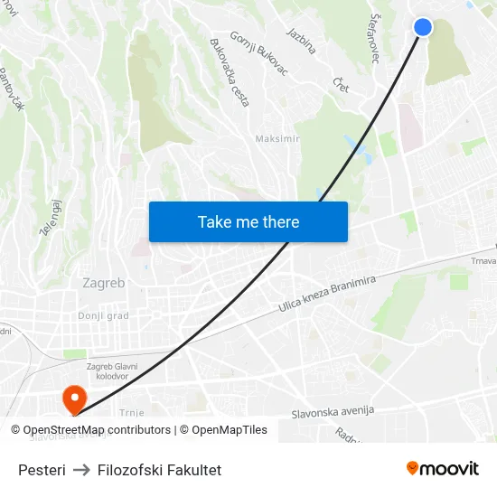 Pesteri to Filozofski Fakultet map