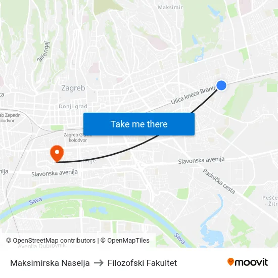 Maksimirska Naselja to Filozofski Fakultet map
