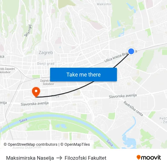 Maksimirska Naselja to Filozofski Fakultet map