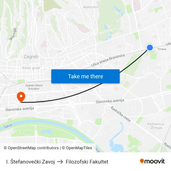 I. Štefanovečki Zavoj to Filozofski Fakultet map