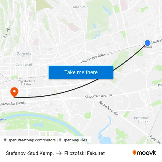 Štefanov.-Stud.Kamp. to Filozofski Fakultet map