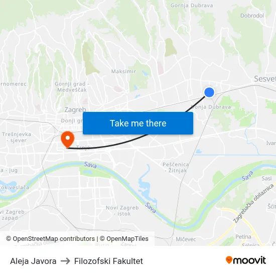 Aleja Javora to Filozofski Fakultet map